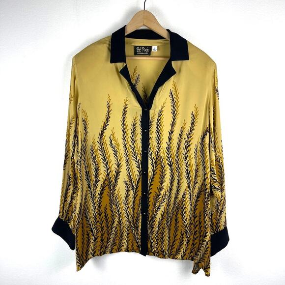 Bob Mackey Wearable Art Long Sleeve Button Up Vine Print Silk Blouse Women's 1X - Picture 1 of 10